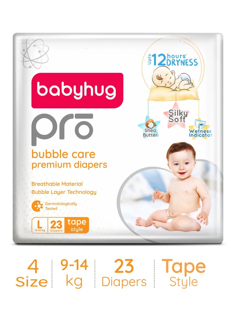 Babyhug Pro Bubble Care Premium Tape Style Diapers, Size 4, Large - 23 Pieces