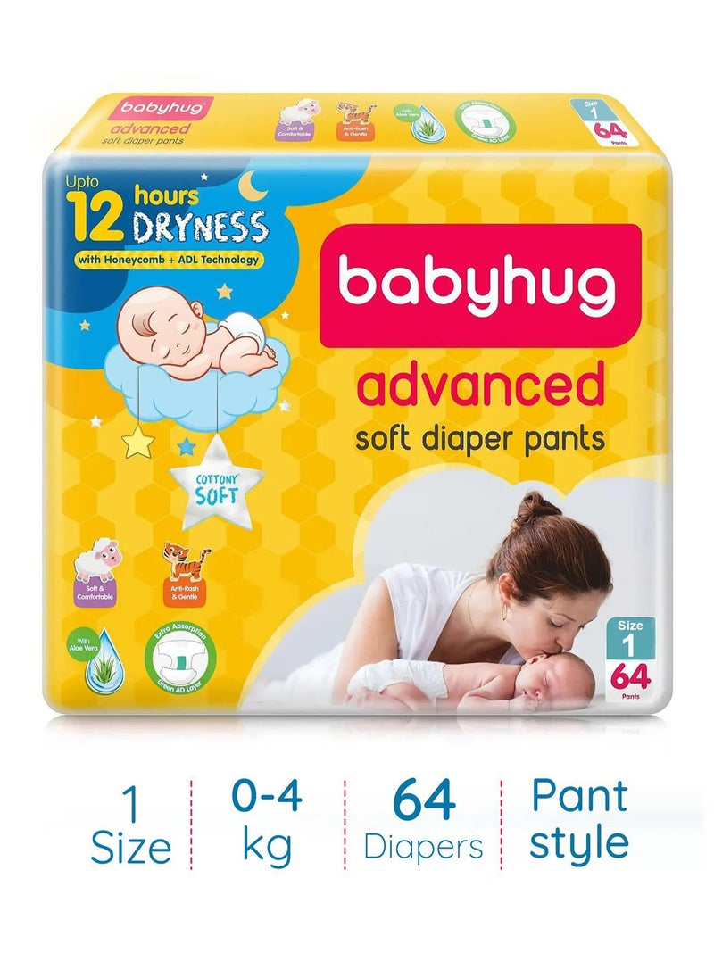 Babyhug Advanced Pant Style Diapers with Aloe Vera, Size 1 - 64 Pieces