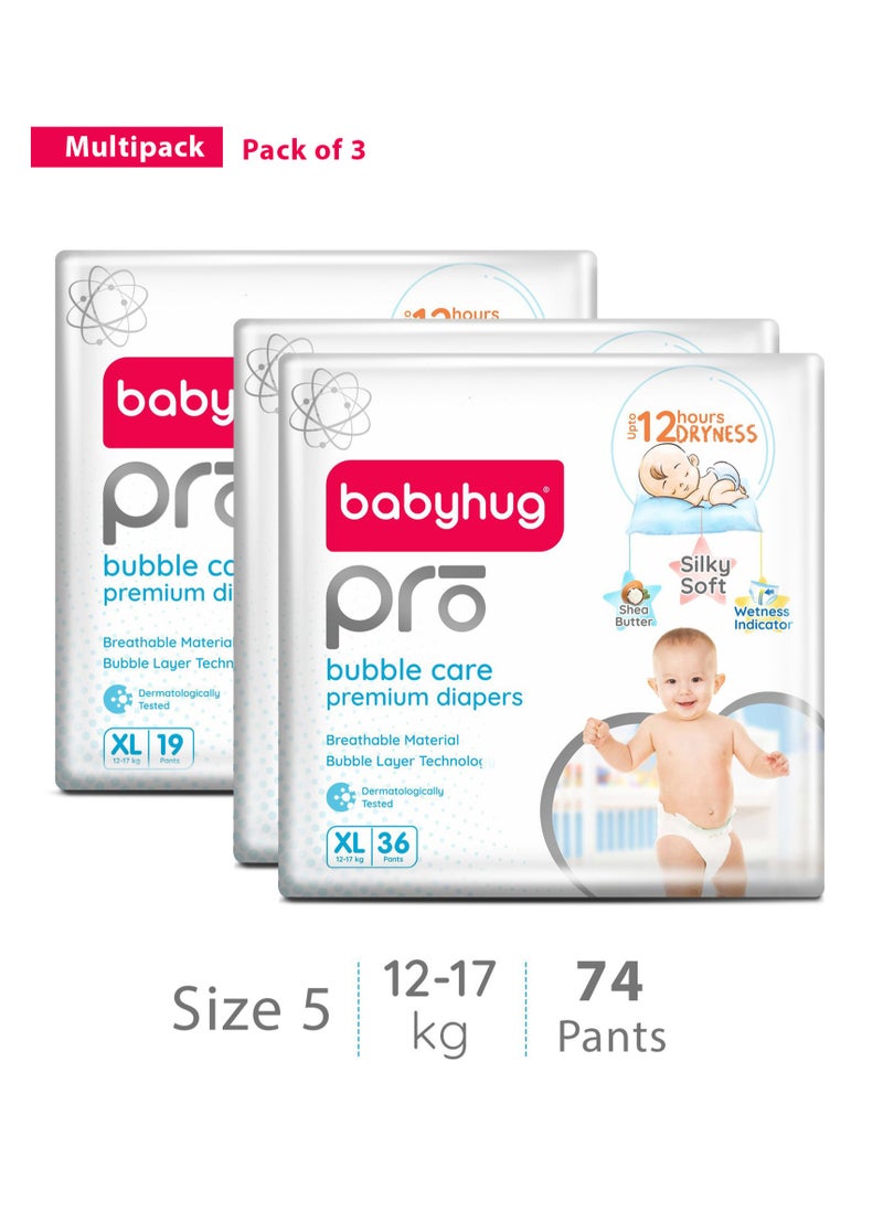 Babyhug Pro Bubble Care Premium Pant Style Diapers Extra Large 74 Pieces- Multi Pack