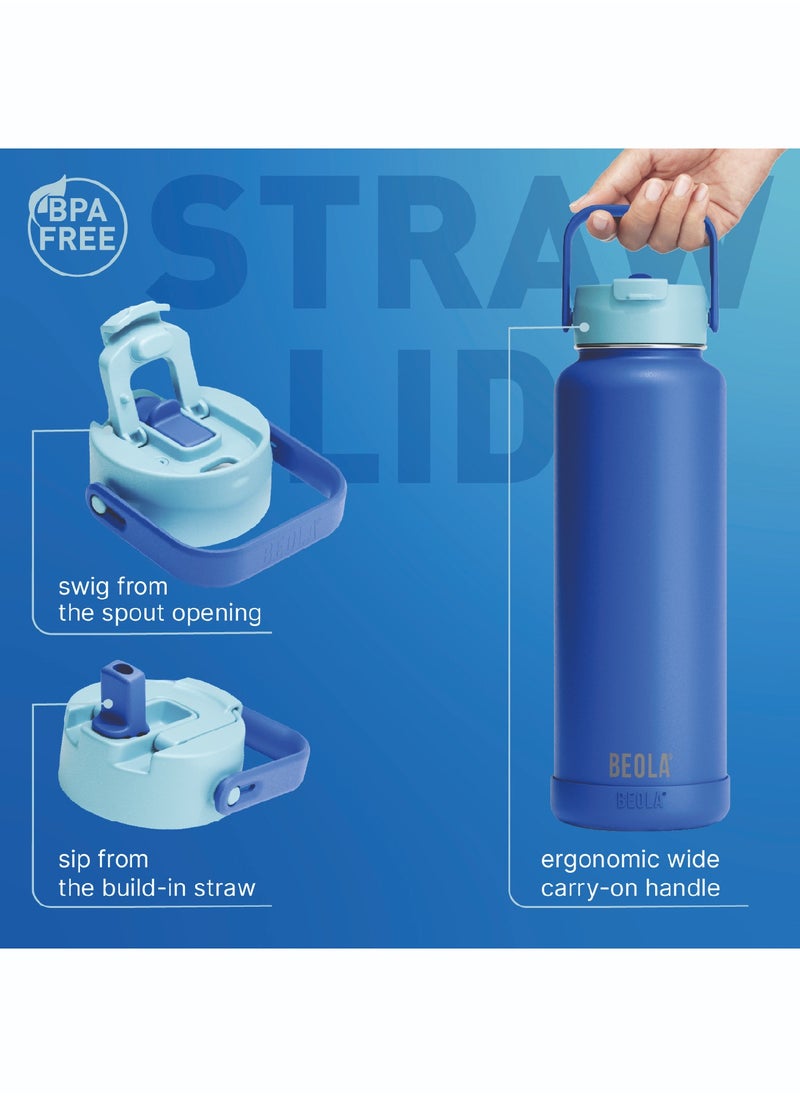 1200ml Water Bottle 18/8 Stainless Steel 304 Double Wall Insulated Thermos Bottle with a wide mouth, 2 lids included, Hot Cold Liquids Sports Bottle, 40oz (Lavender)