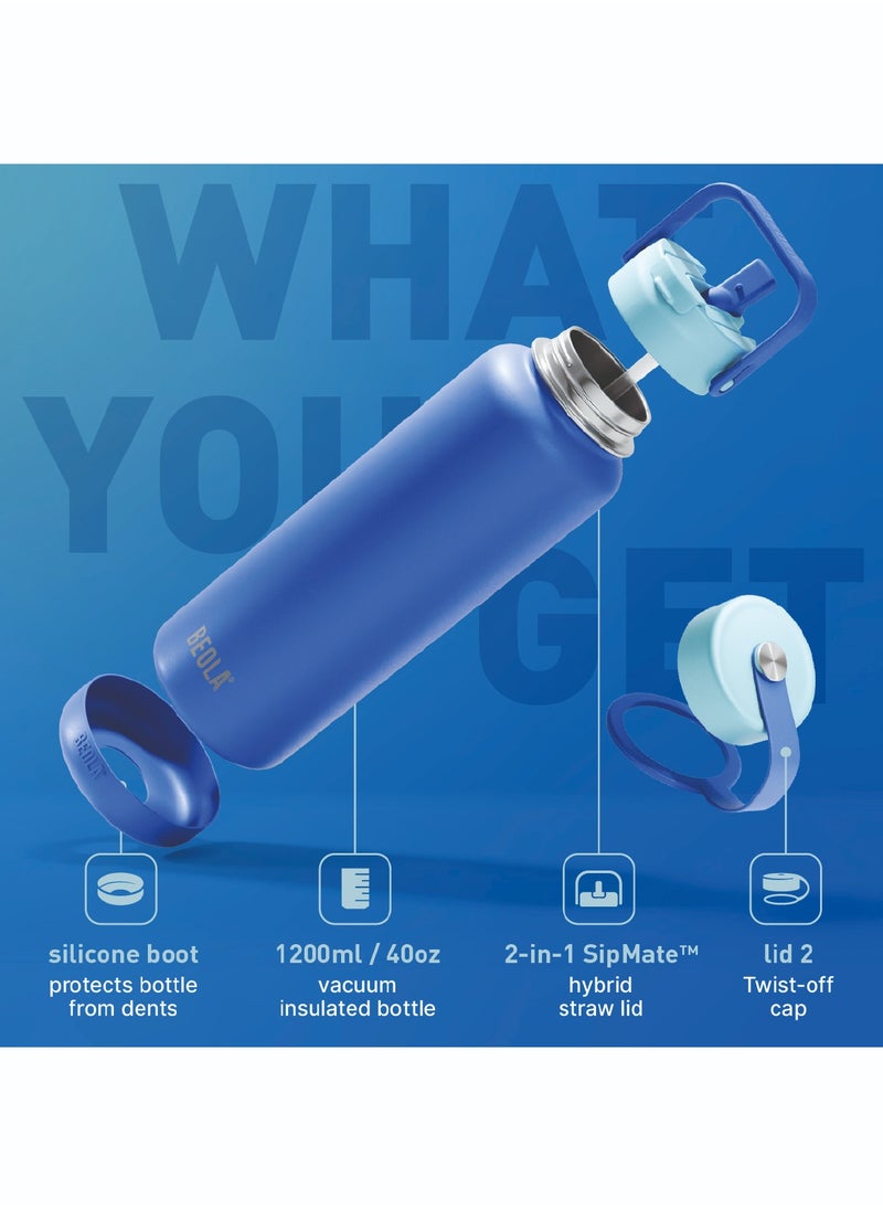 1200ml Water Bottle 18/8 Stainless Steel 304 Double Wall Insulated Thermos Bottle with a wide mouth, 2 lids included, Hot Cold Liquids Sports Bottle, 40oz (Lavender)