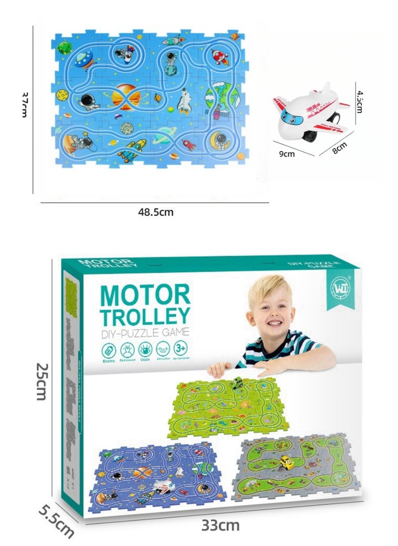 Railcar Play Set, Plastic Puzzles for Kids Ages 3-5 with Vehicles, Electric Trolley Puzzle, Car Tracks for Toddlers, Toys Gifts for 2 3 4 5 6 Year Old Boys Girls