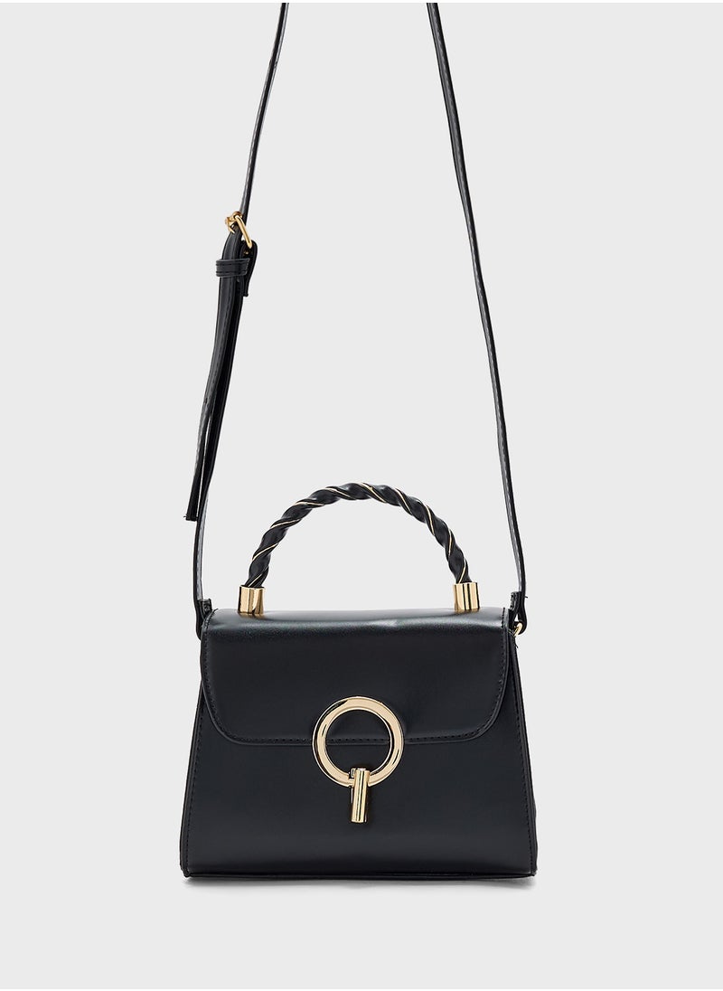 Metal Closure Braided Handle Satchel Bag