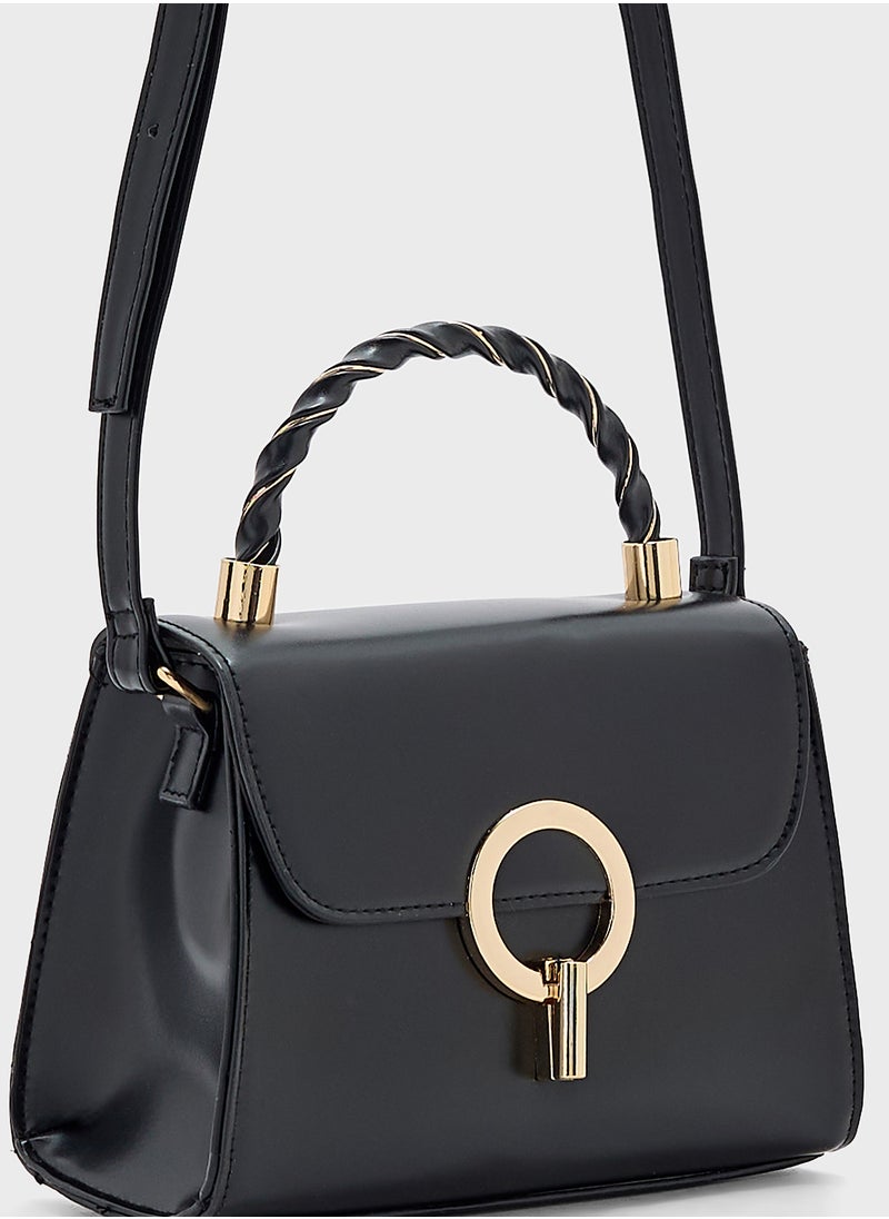 Metal Closure Braided Handle Satchel Bag