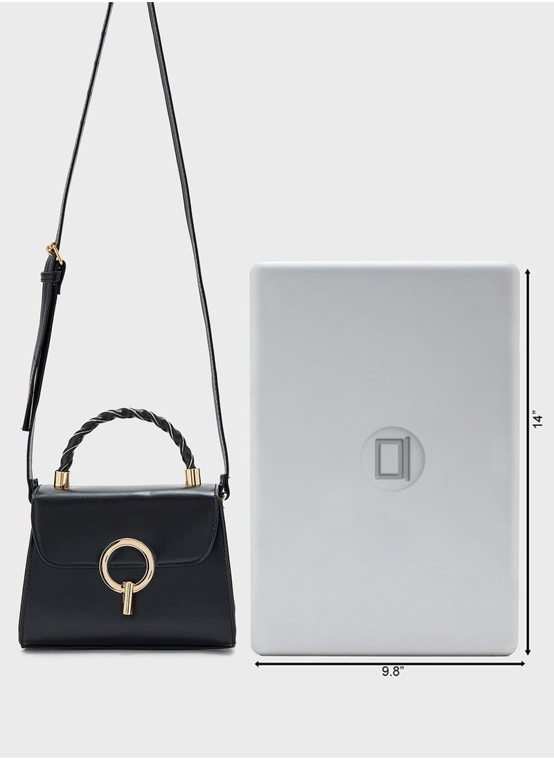 Metal Closure Braided Handle Satchel Bag