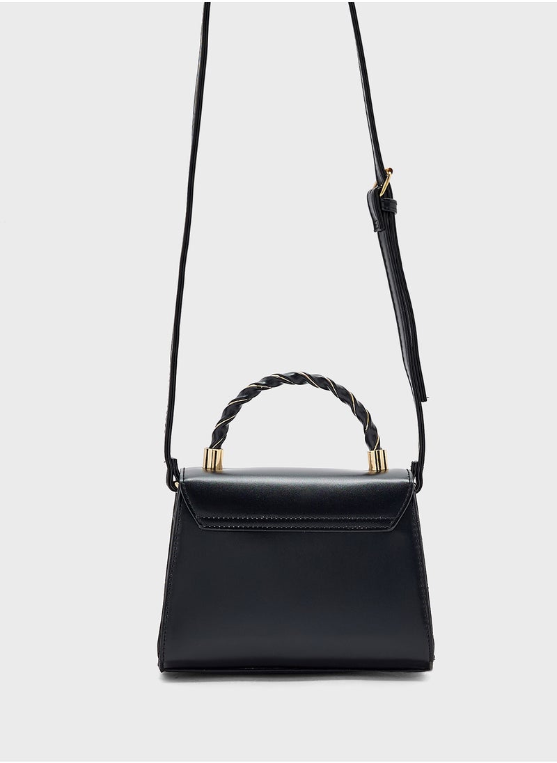 Metal Closure Braided Handle Satchel Bag