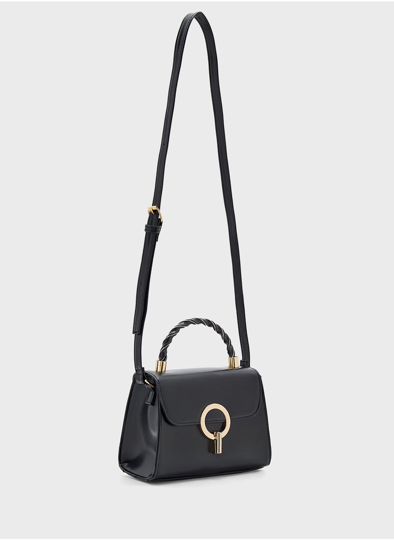 Metal Closure Braided Handle Satchel Bag