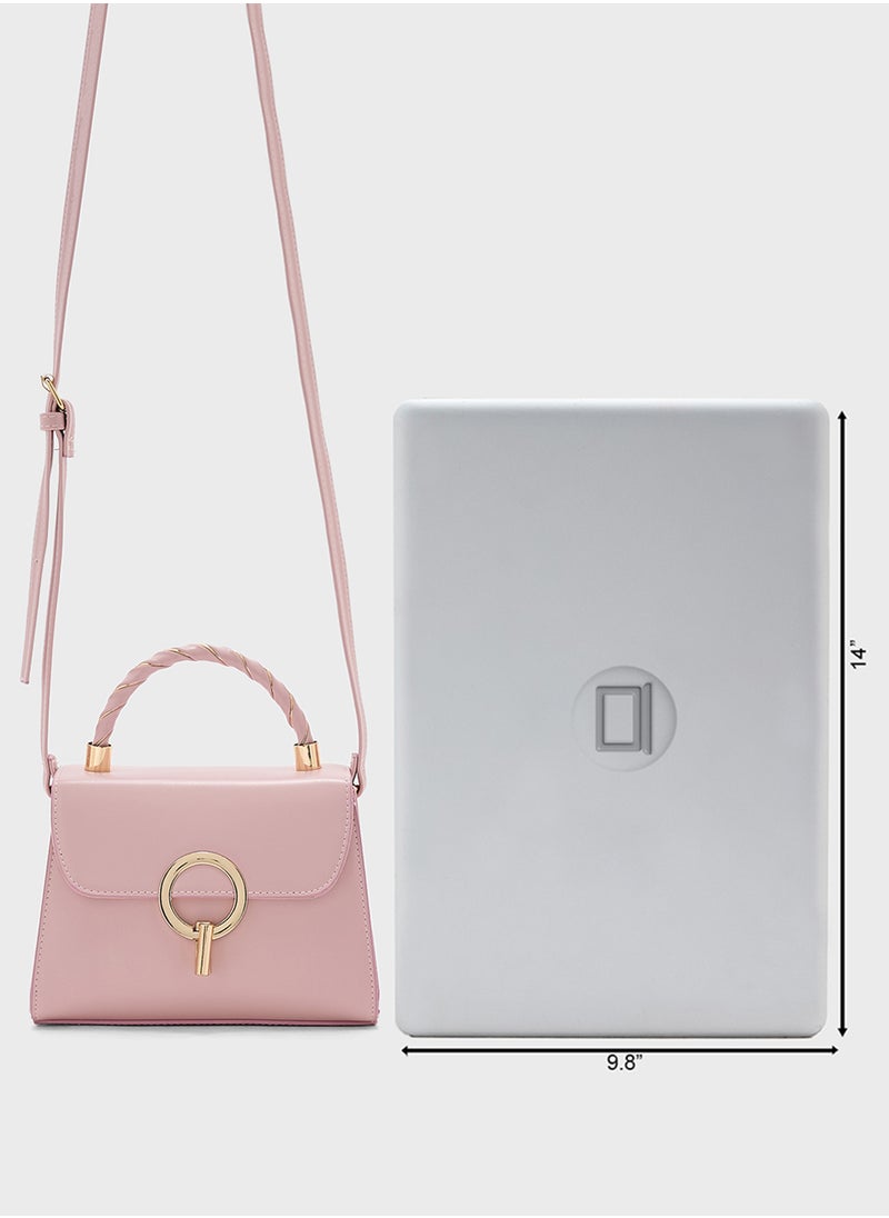 Metal Closure Braided Handle Satchel Bag