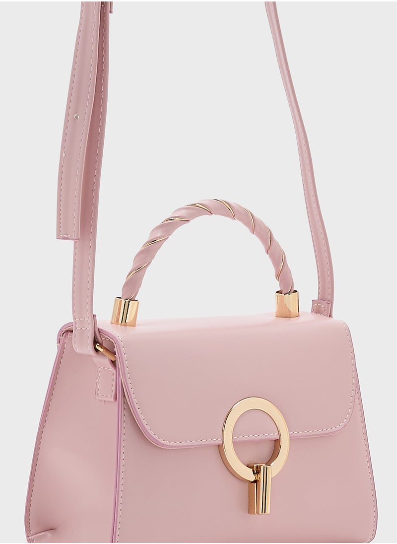 Metal Closure Braided Handle Satchel Bag