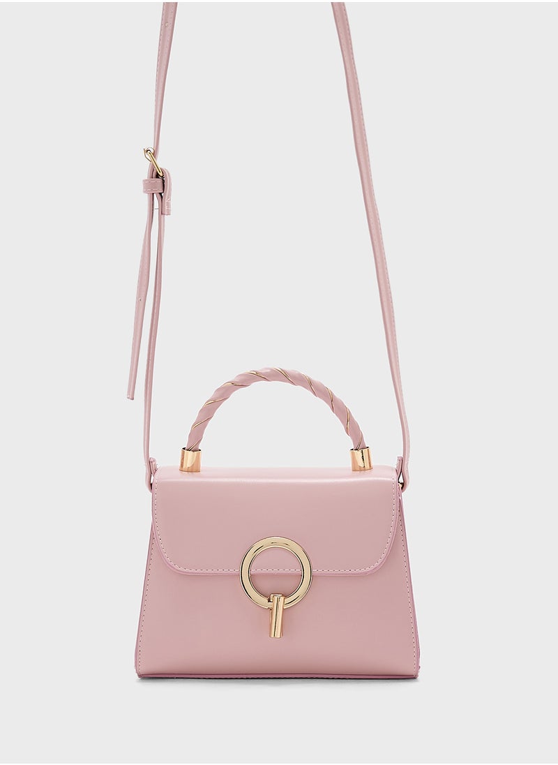 Metal Closure Braided Handle Satchel Bag