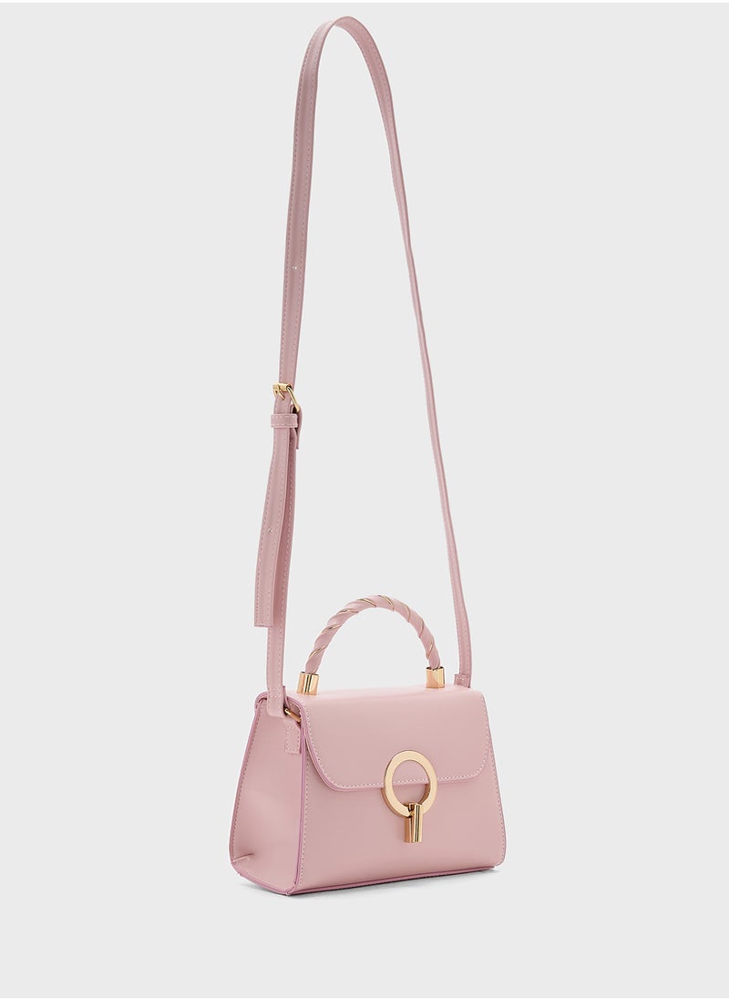 Metal Closure Braided Handle Satchel Bag