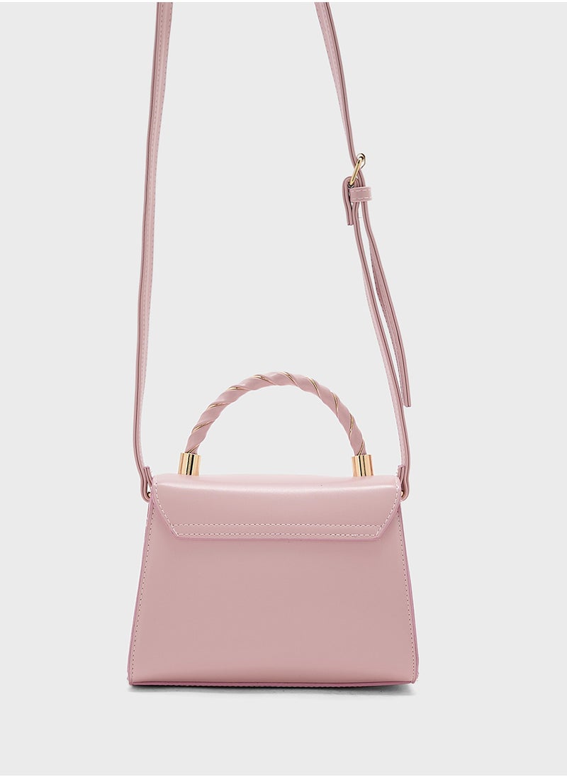 Metal Closure Braided Handle Satchel Bag