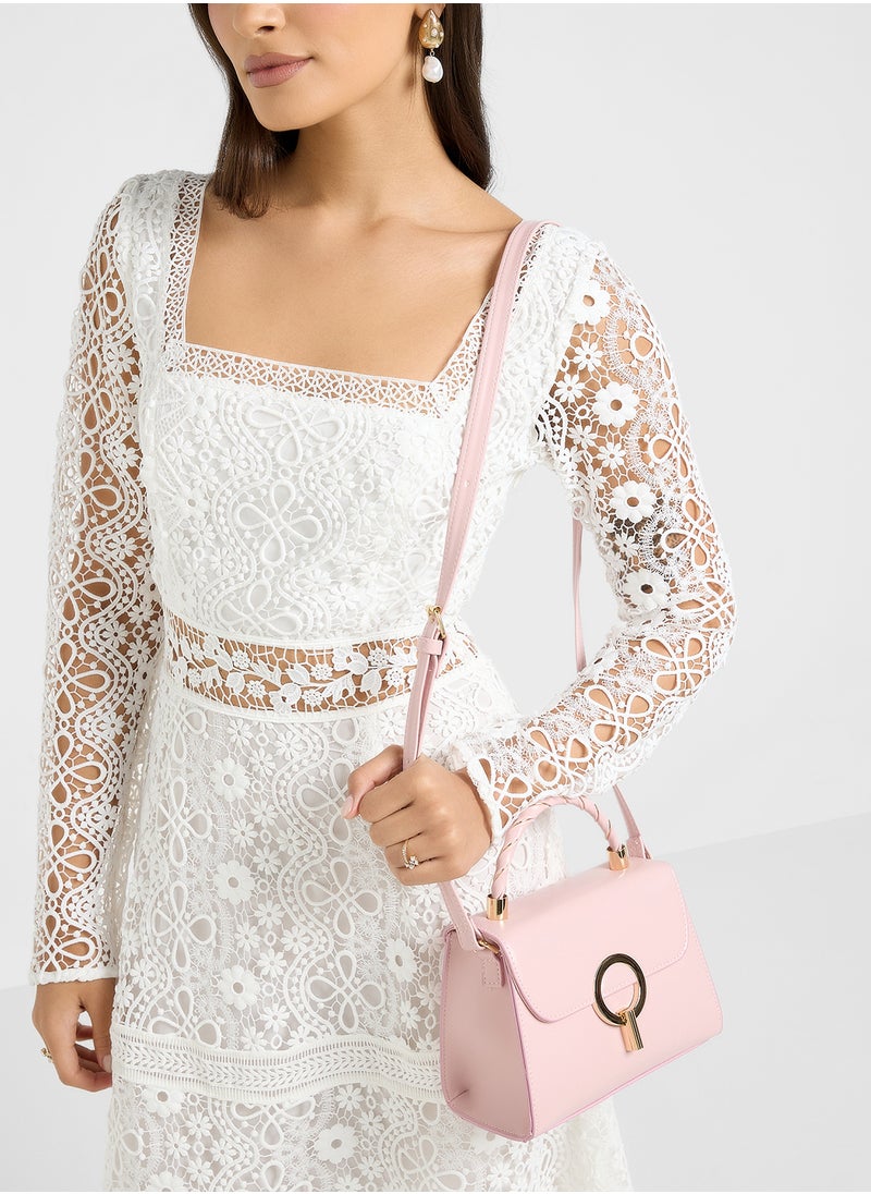 Metal Closure Braided Handle Satchel Bag