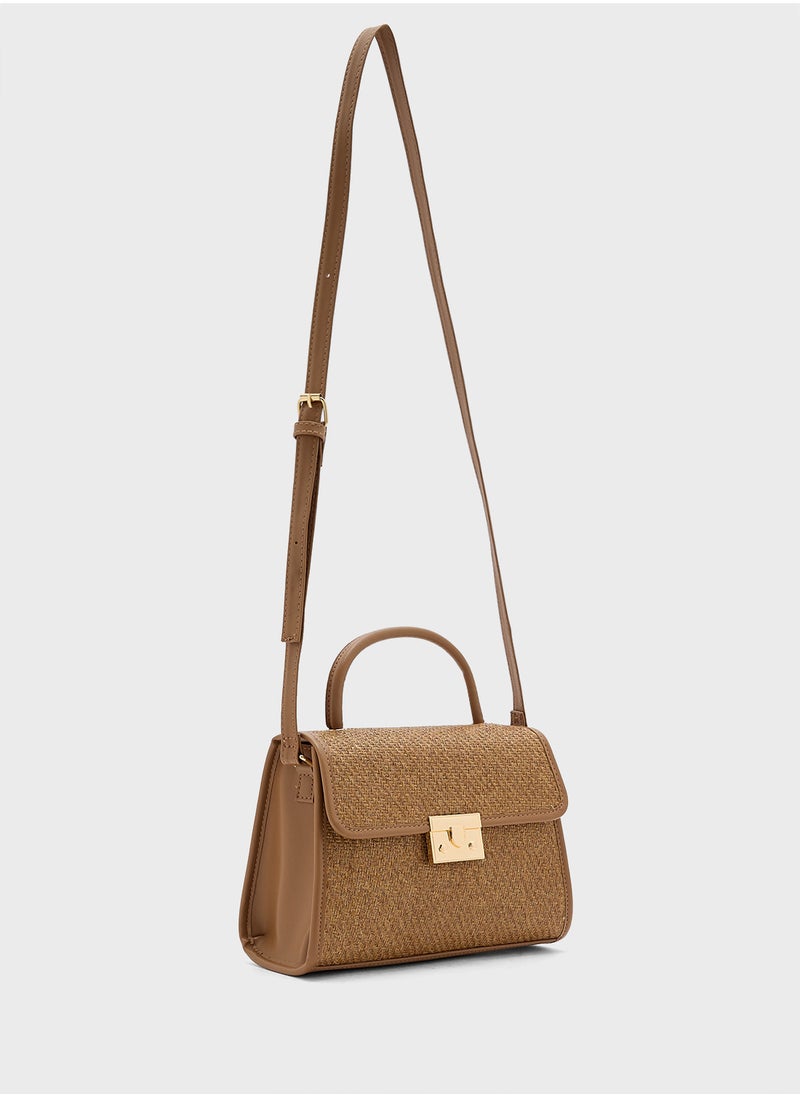 Contrast Jute Textured Satchel Bag