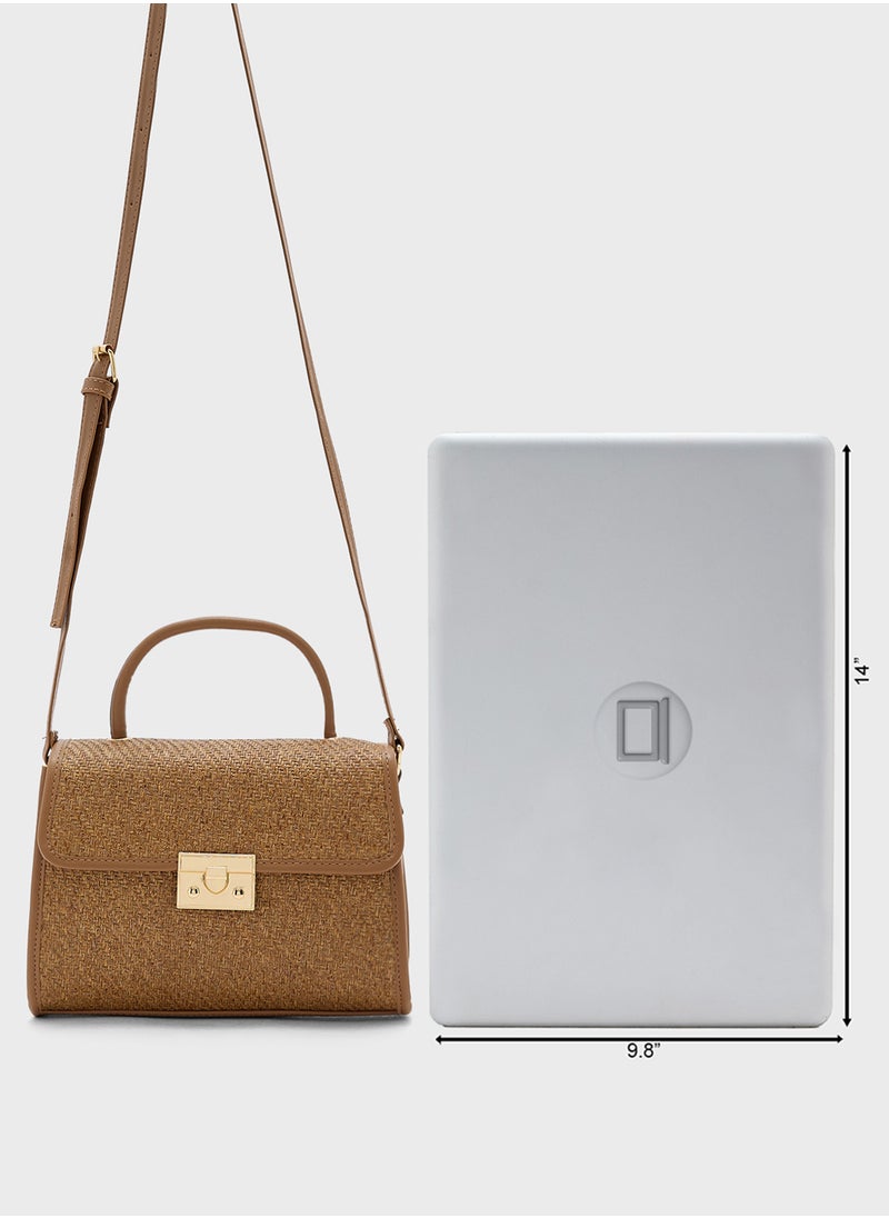 Contrast Jute Textured Satchel Bag