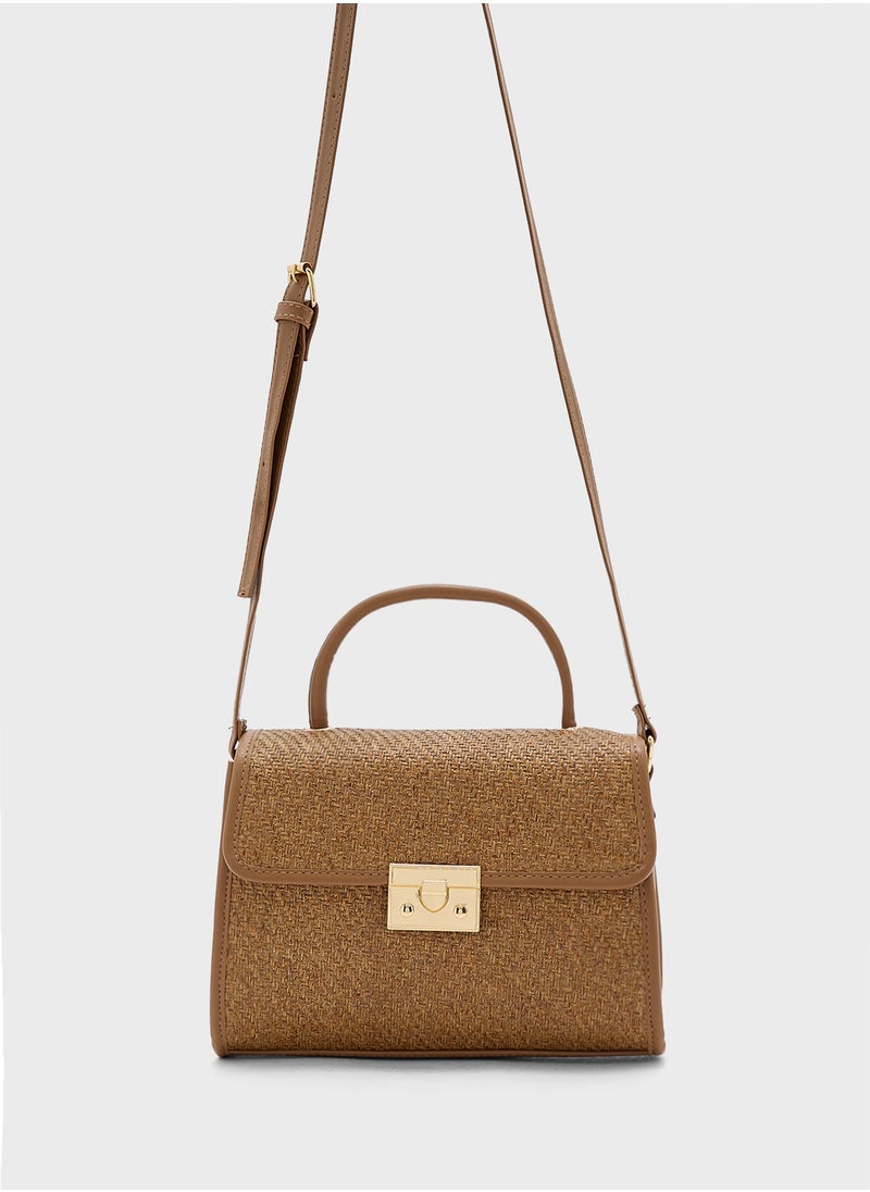 Contrast Jute Textured Satchel Bag
