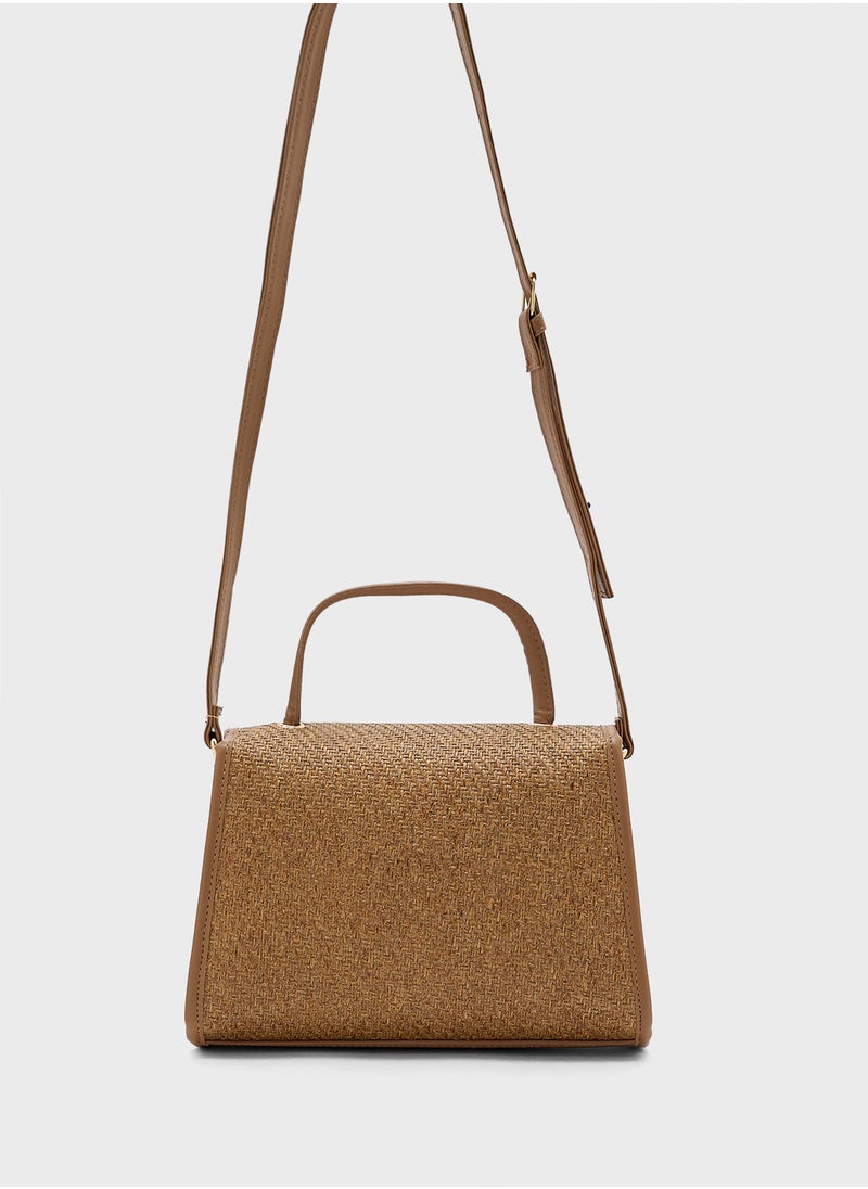 Contrast Jute Textured Satchel Bag