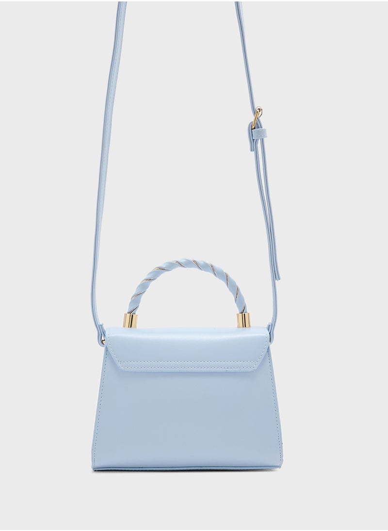 Metal Closure Braided Handle Satchel Bag