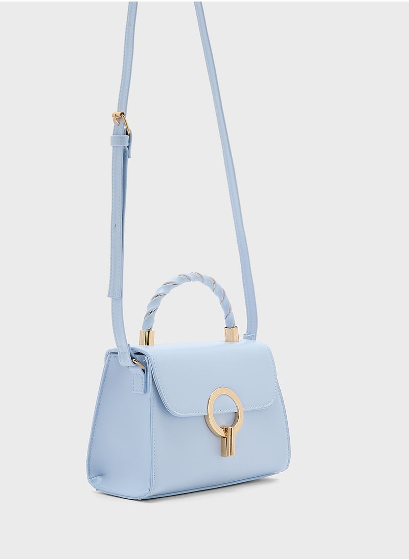 Metal Closure Braided Handle Satchel Bag
