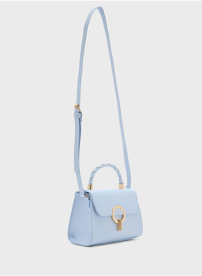 Metal Closure Braided Handle Satchel Bag