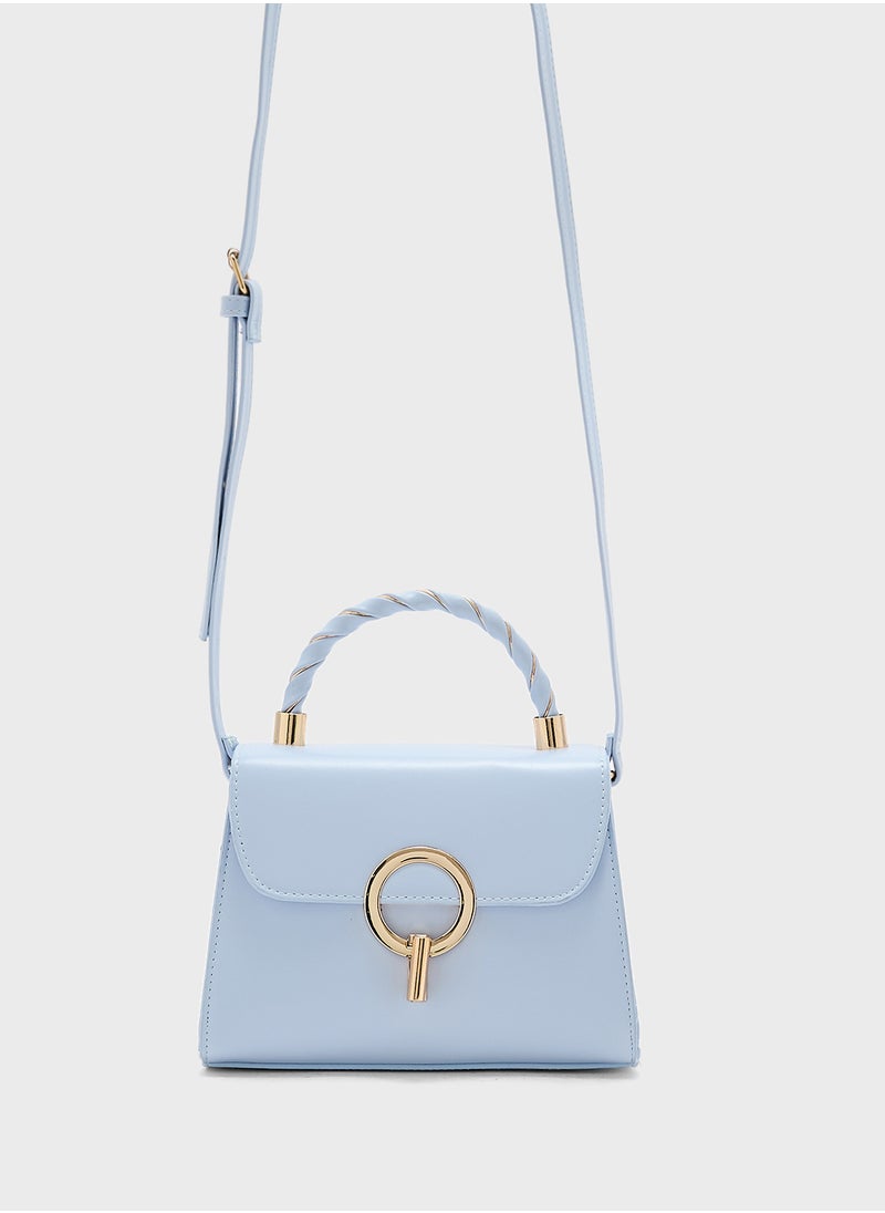 Metal Closure Braided Handle Satchel Bag