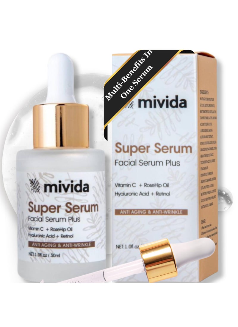 mivida AntiAging Super Serum with Retinol HyaluronicAcid Rosehip Oil Vitamin C  AllInOne Face  Neck Serum For Wrinkles Fine Lines Dark Spot  1oz