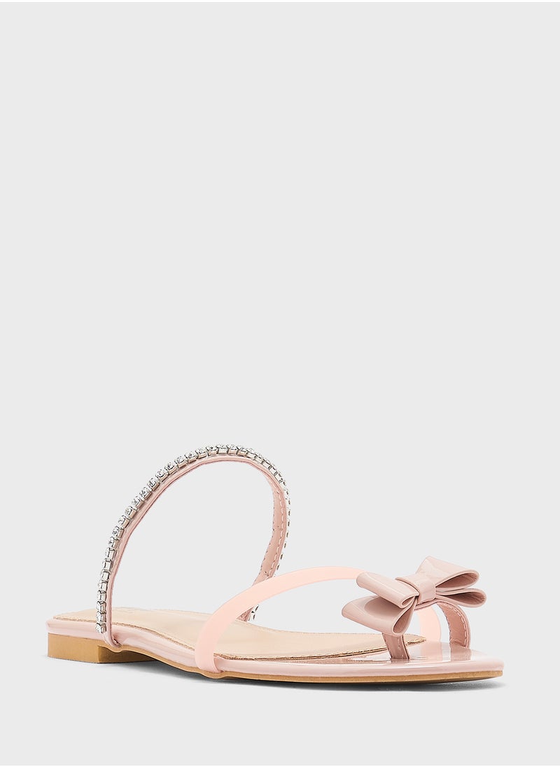 Diamante Bow Toe Post Flat Sandal