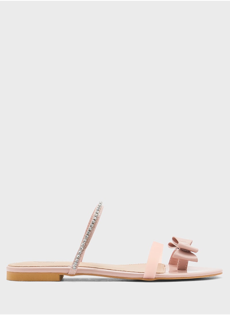 Diamante Bow Toe Post Flat Sandal
