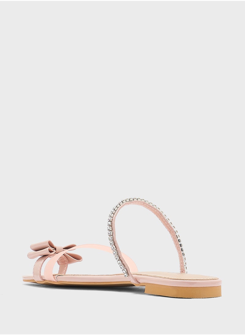 Diamante Bow Toe Post Flat Sandal