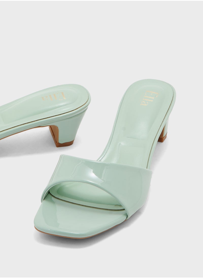 Patent Mule Heel Sandal