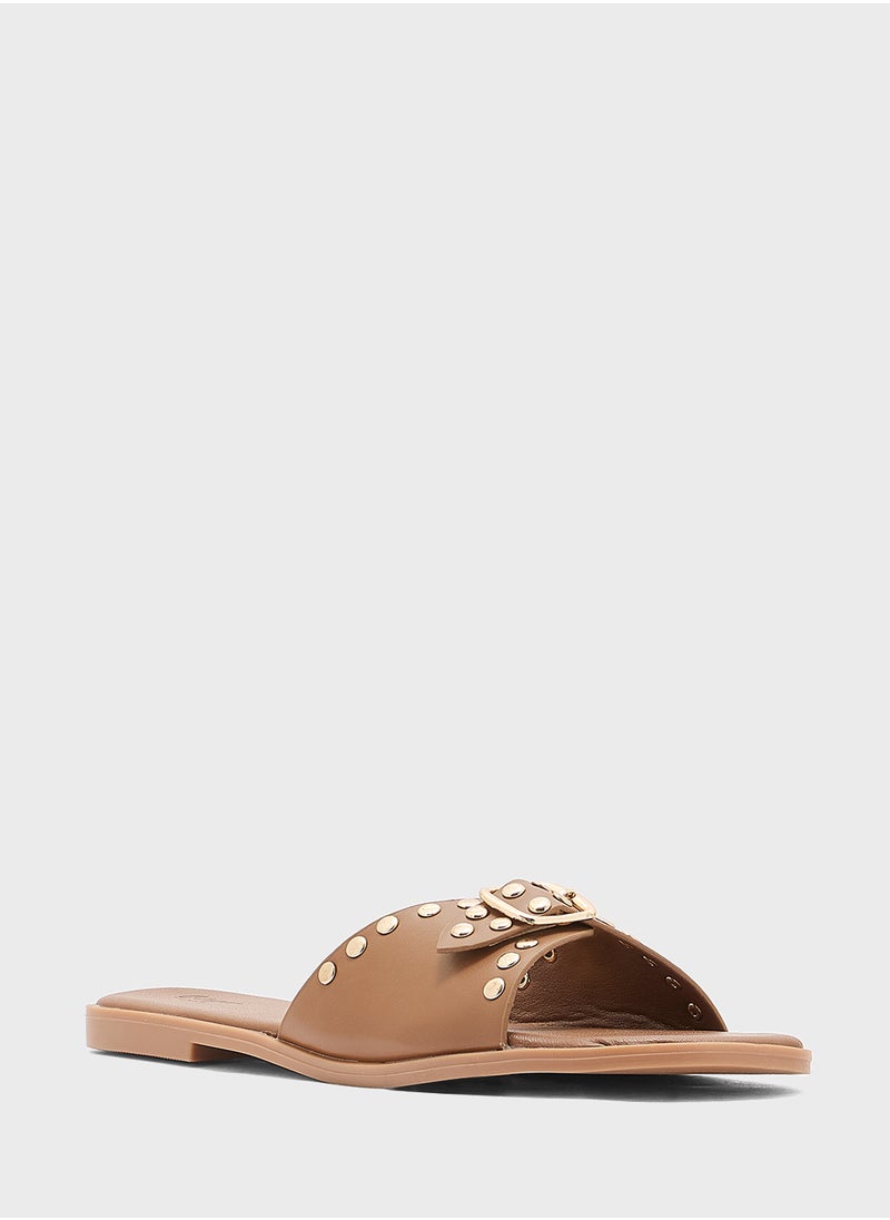 Chunky Buckle Studded Flat Sandal
