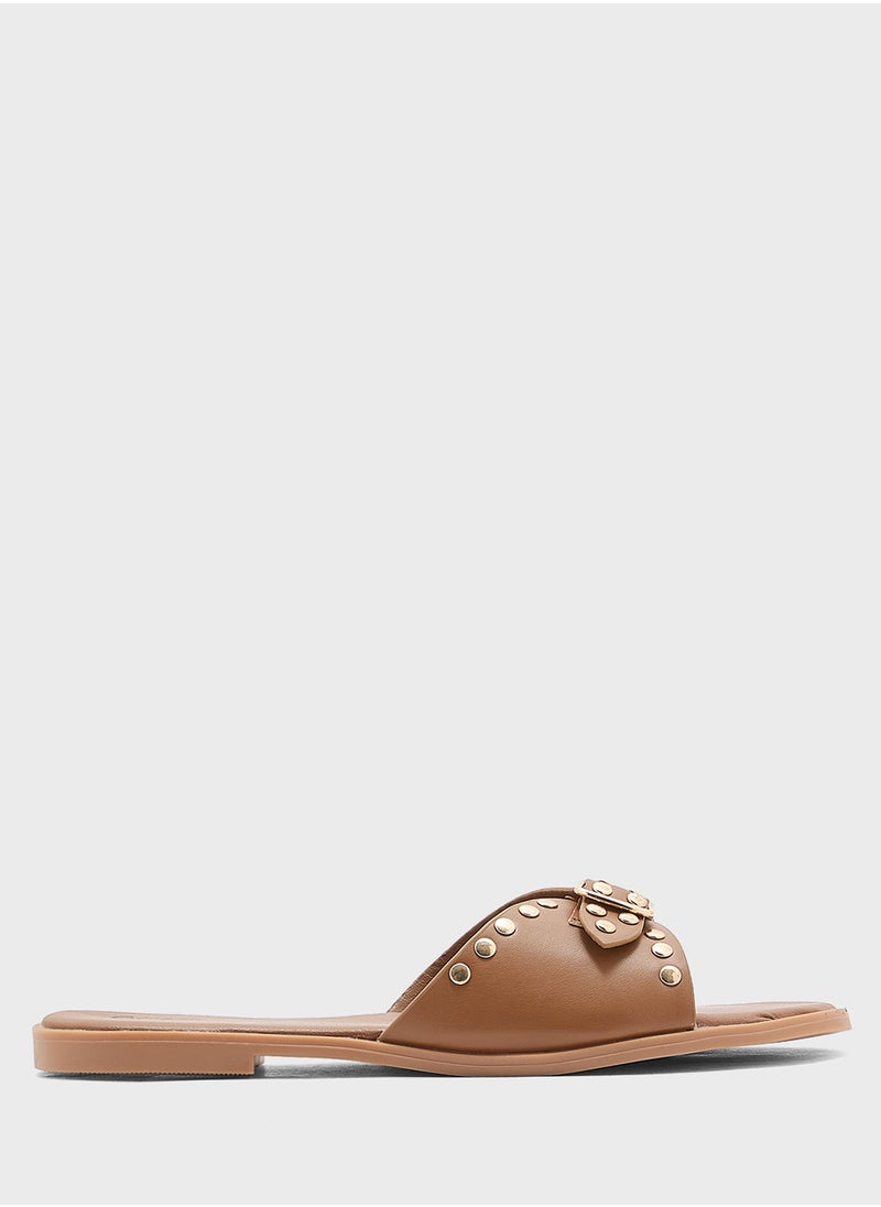 Chunky Buckle Studded Flat Sandal