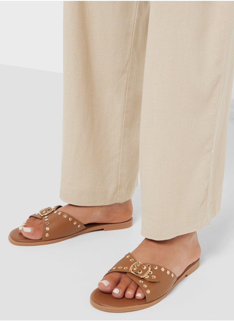 Chunky Buckle Studded Flat Sandal