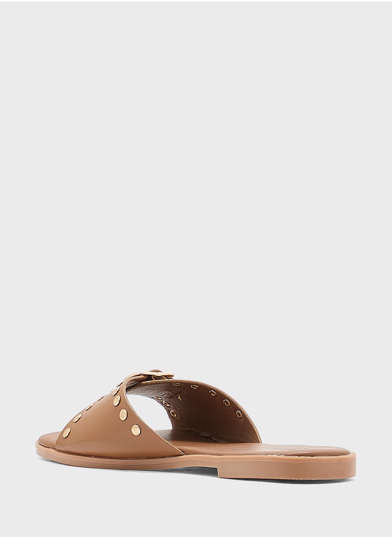Chunky Buckle Studded Flat Sandal