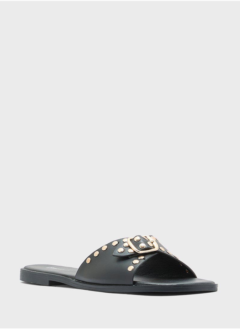 Chunky Buckle Studded Flat Sandal