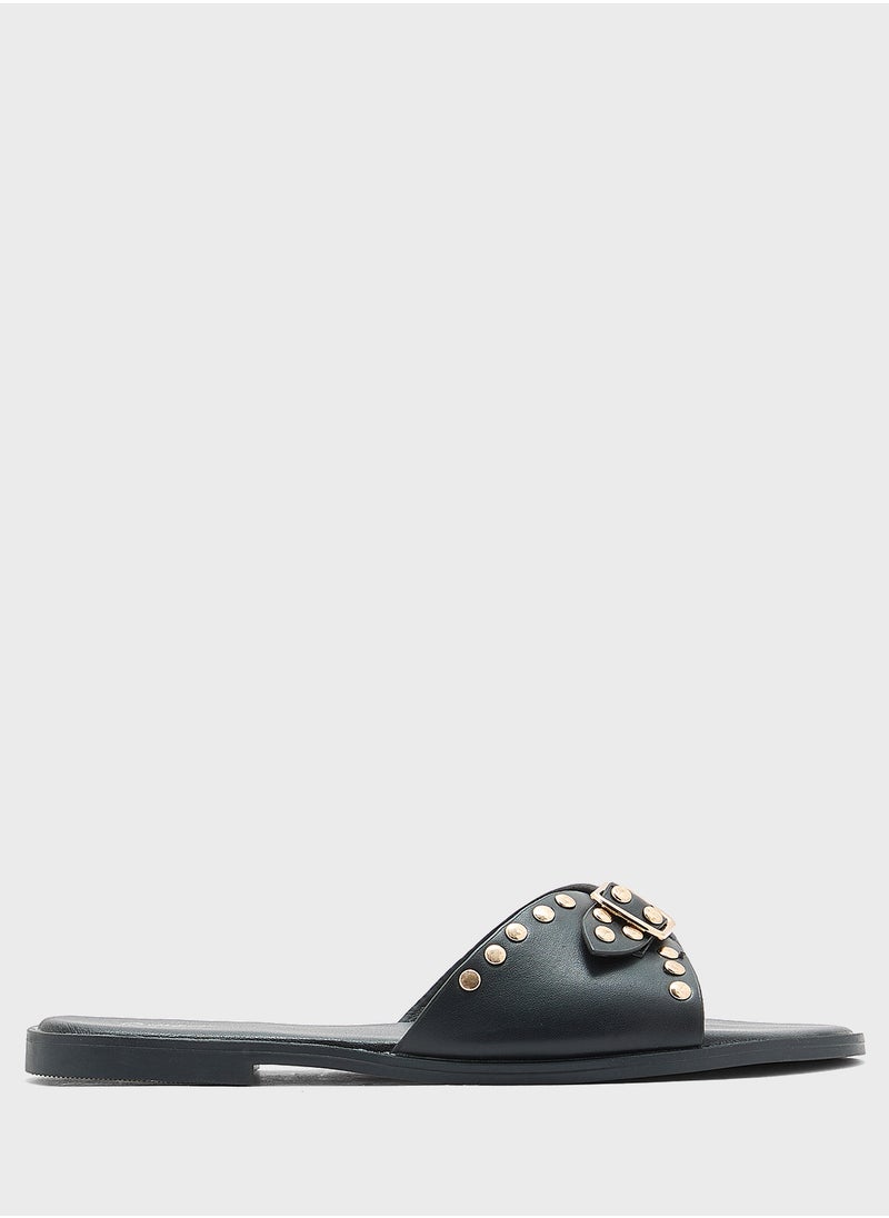 Chunky Buckle Studded Flat Sandal