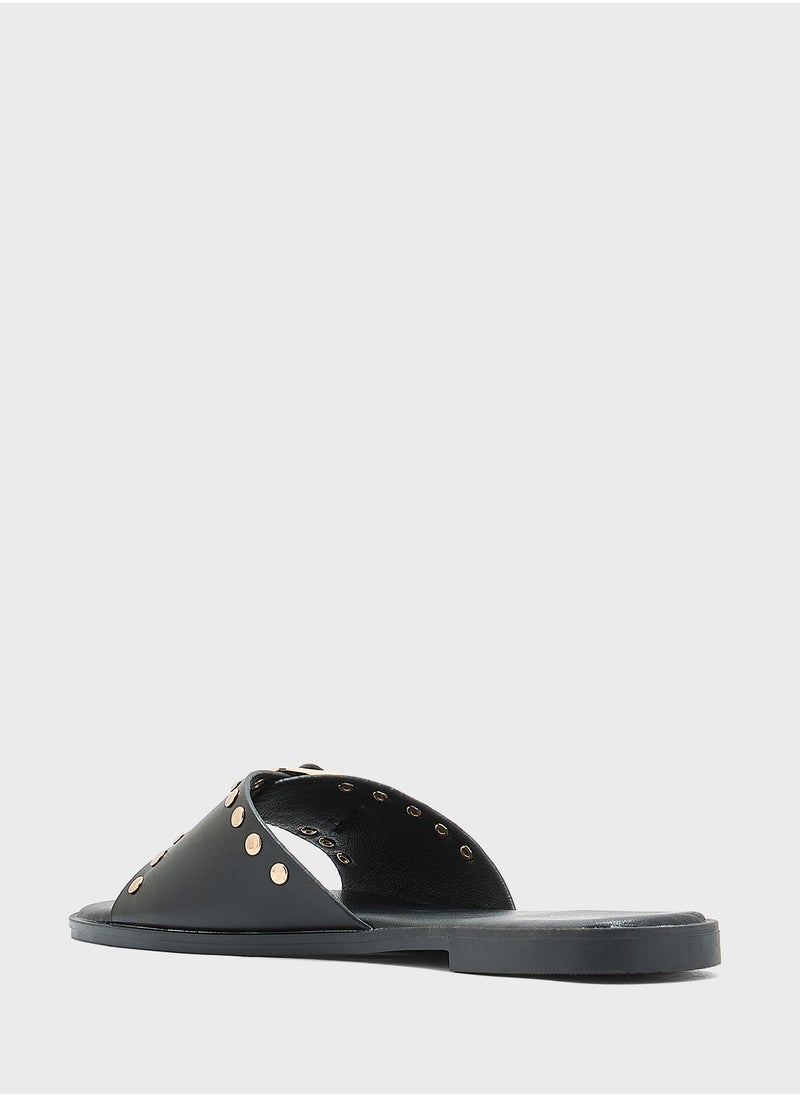 Chunky Buckle Studded Flat Sandal
