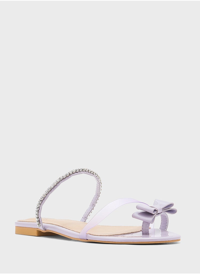 Diamante Bow Toe Post Flat Sandal