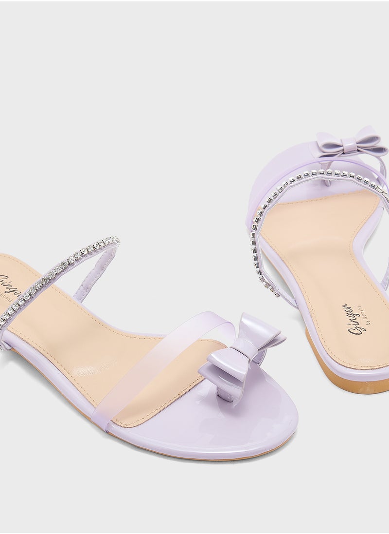 Diamante Bow Toe Post Flat Sandal