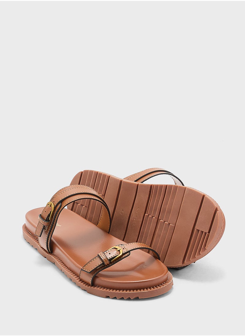 Woven Double Strap Buckle Sandal