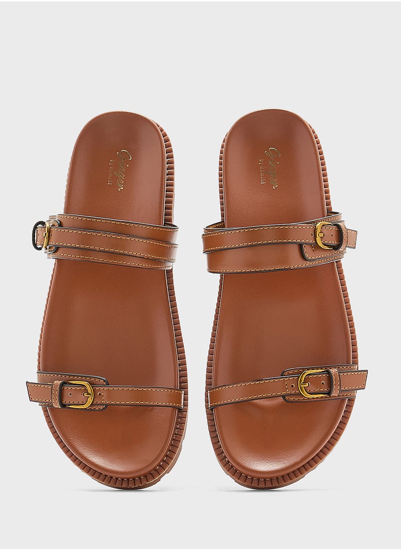 Woven Double Strap Buckle Sandal