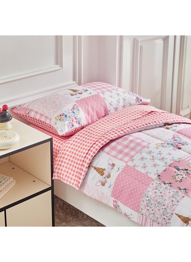 Joyreap 4 Piece Toddler Bedding Set for Girls- Pink Butterflies n Flowers Patchwork Toddler Comforter Set, Includes Quilted Comforter, Fitted Sheet, Top Sheet, and Pillow Case