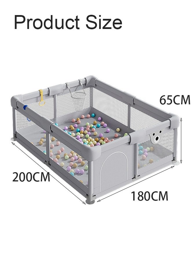 Playpen, Playpen for Baby, 180*200cm Baby Play Area, Baby Playpen with Mat Baby Fence for Baby Safety,Fence for Kids ,Infant Indoor And Outdoor Kids Activity Center With 50 Pieces Ocean Balls and 2 Packs of Pull Rings حاجز العاب للاطفال سياج امان للعب الاطفال