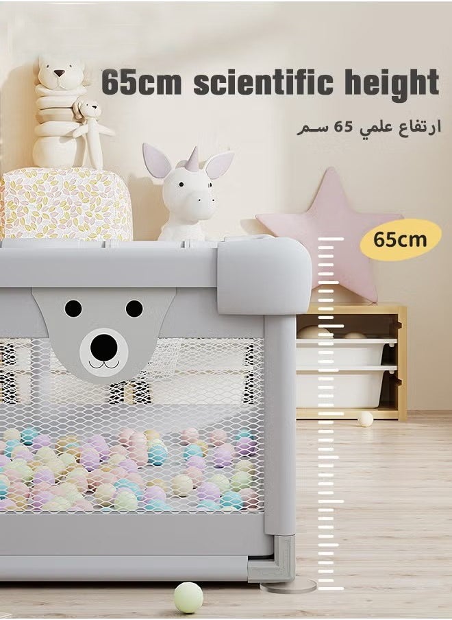 Playpen, Playpen for Baby, 180*200cm Baby Play Area, Baby Playpen with Mat Baby Fence for Baby Safety,Fence for Kids ,Infant Indoor And Outdoor Kids Activity Center With 50 Pieces Ocean Balls and 2 Packs of Pull Rings حاجز العاب للاطفال سياج امان للعب الاطفال
