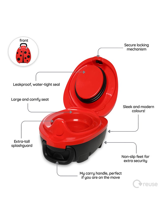 Portable, Leak-Proof Kids Potty With Secure Lock And Comfy Seat – Black/Red Design