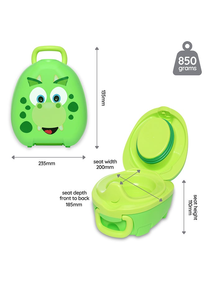 Portable, Leak-Proof Kids Potty With Secure Lock And Comfy Seat – Fun Green Dinosaur Design
