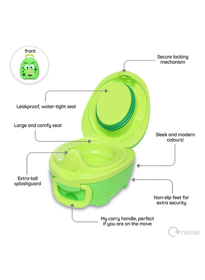 Portable, Leak-Proof Kids Potty With Secure Lock And Comfy Seat – Fun Green Dinosaur Design