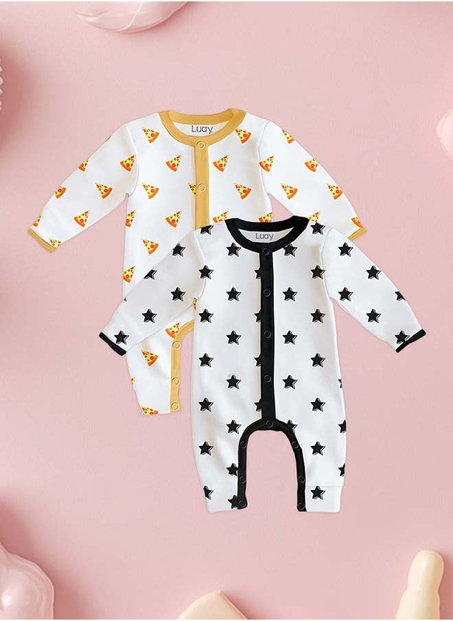 100% Cotton Full Sleeves Baby Romper,Sleepsuit for Baby Girls & Boys _(Pack of 2) 18-24 M