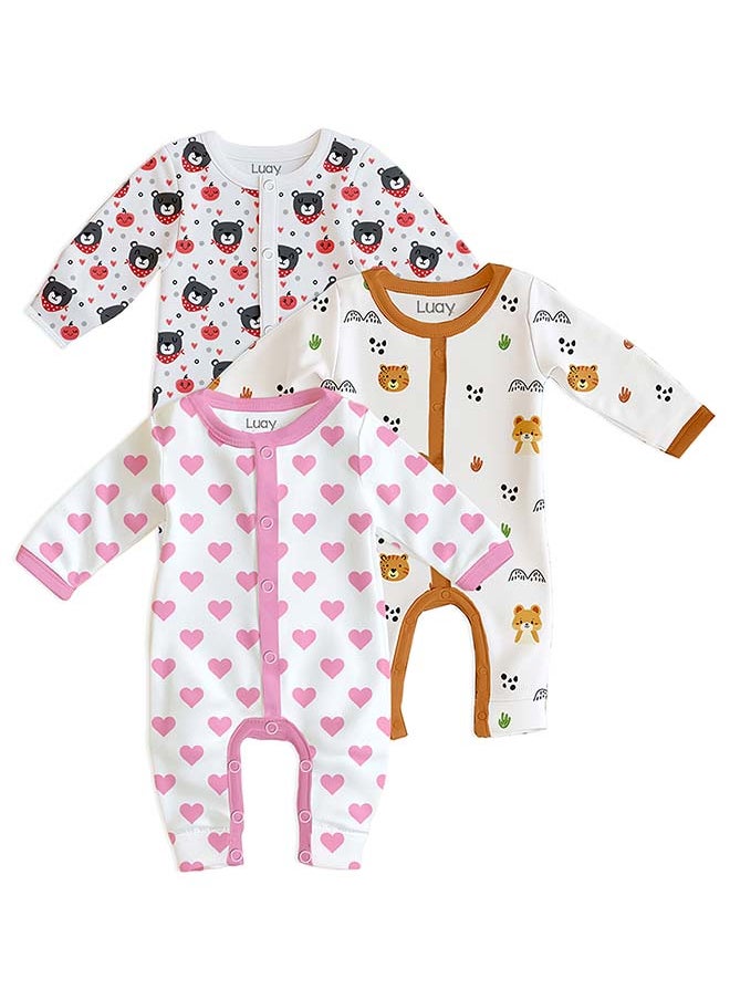 LUAY 100% Cotton Full Sleeves Baby Printed Romper,Sleepsuit for Baby Girls & Boys,_(Pack of 3) 3-6 M