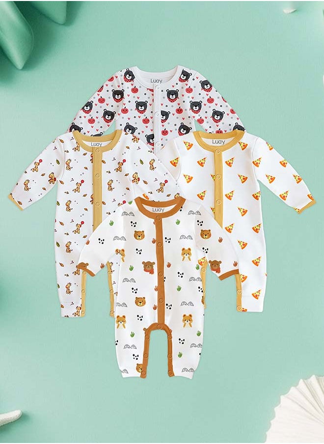LUAY 100% Cotton Full Sleeves Baby Printed Romper,Sleepsuit for Baby Girls & Boys_(Pack of 4)